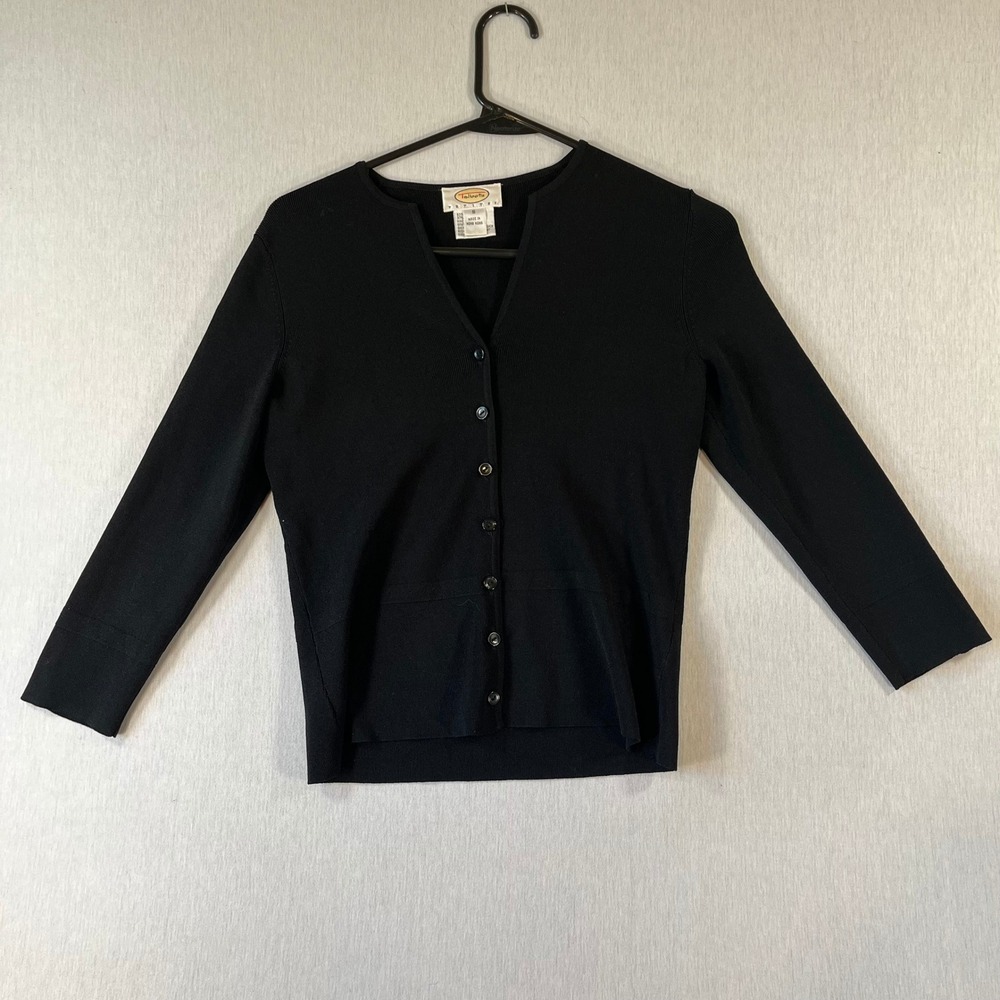 Vintage Talbots Petites Cardigan S Sweater Button Front Notched Neck Black 90s